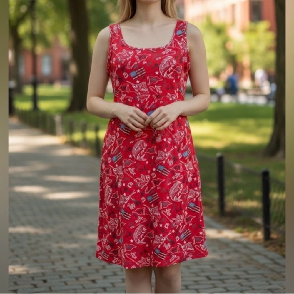 Chic Red Patterned Midi Dress